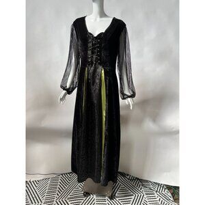 Medieval Renaissance Velvet Gown Costume With Mesh Sleeves & Lace-Up Front